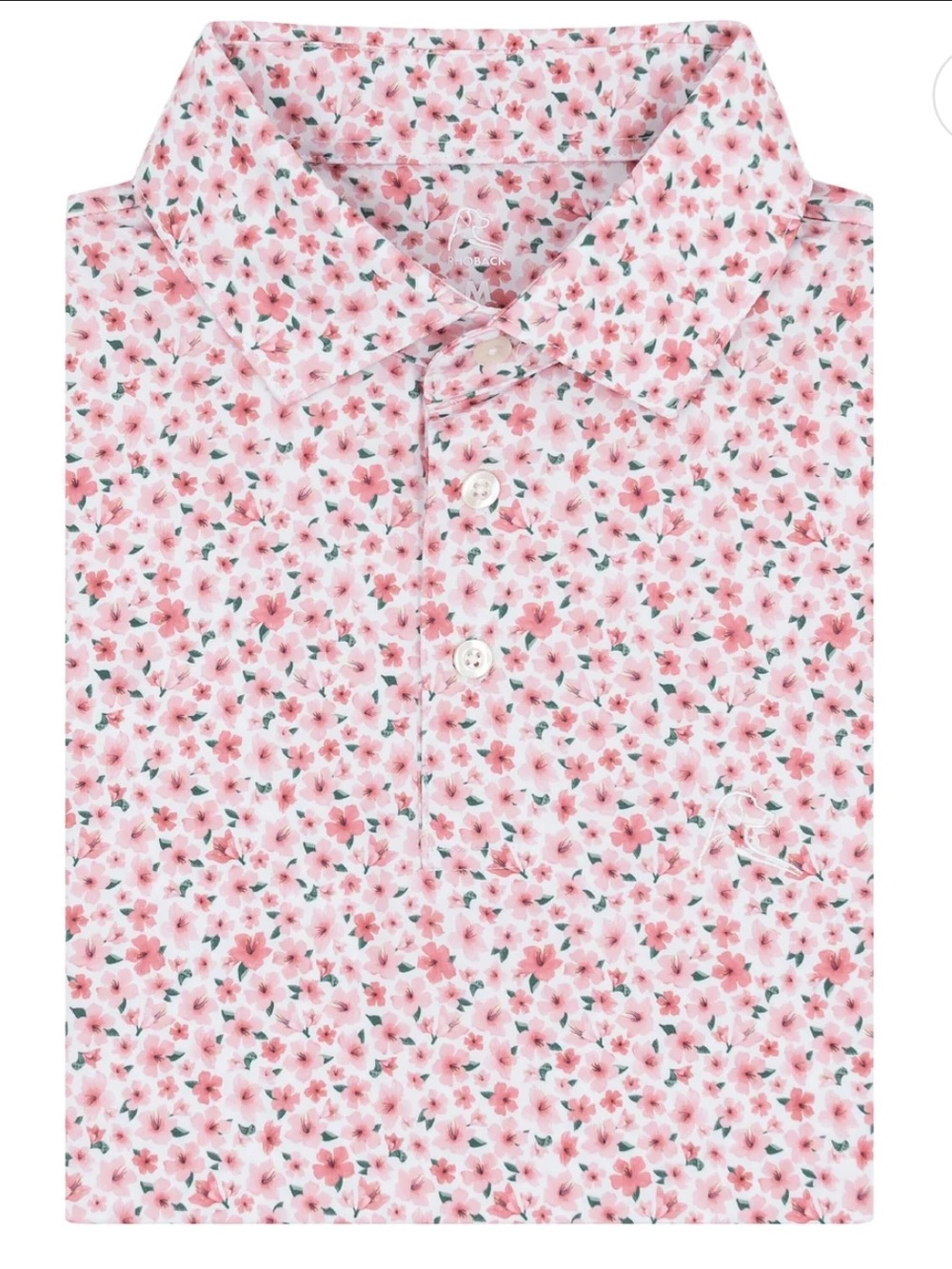 Rhoback Pink Floral Azalea Polo Shirt, Size Large, EUC